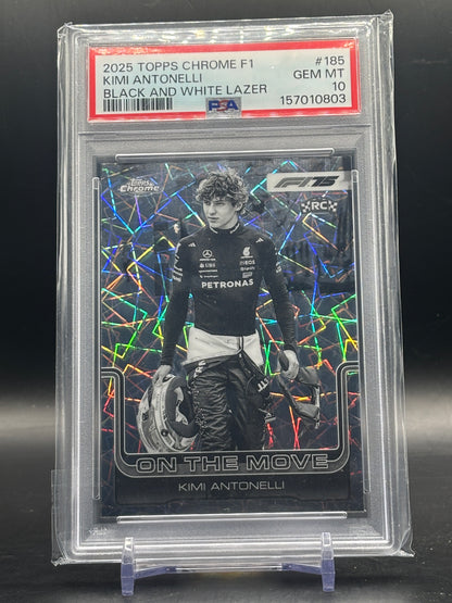 2025 Topps Chrome F1 Kimi Antonelli Mercedes Black And White Lazer on the Move PSA 10 157010803
