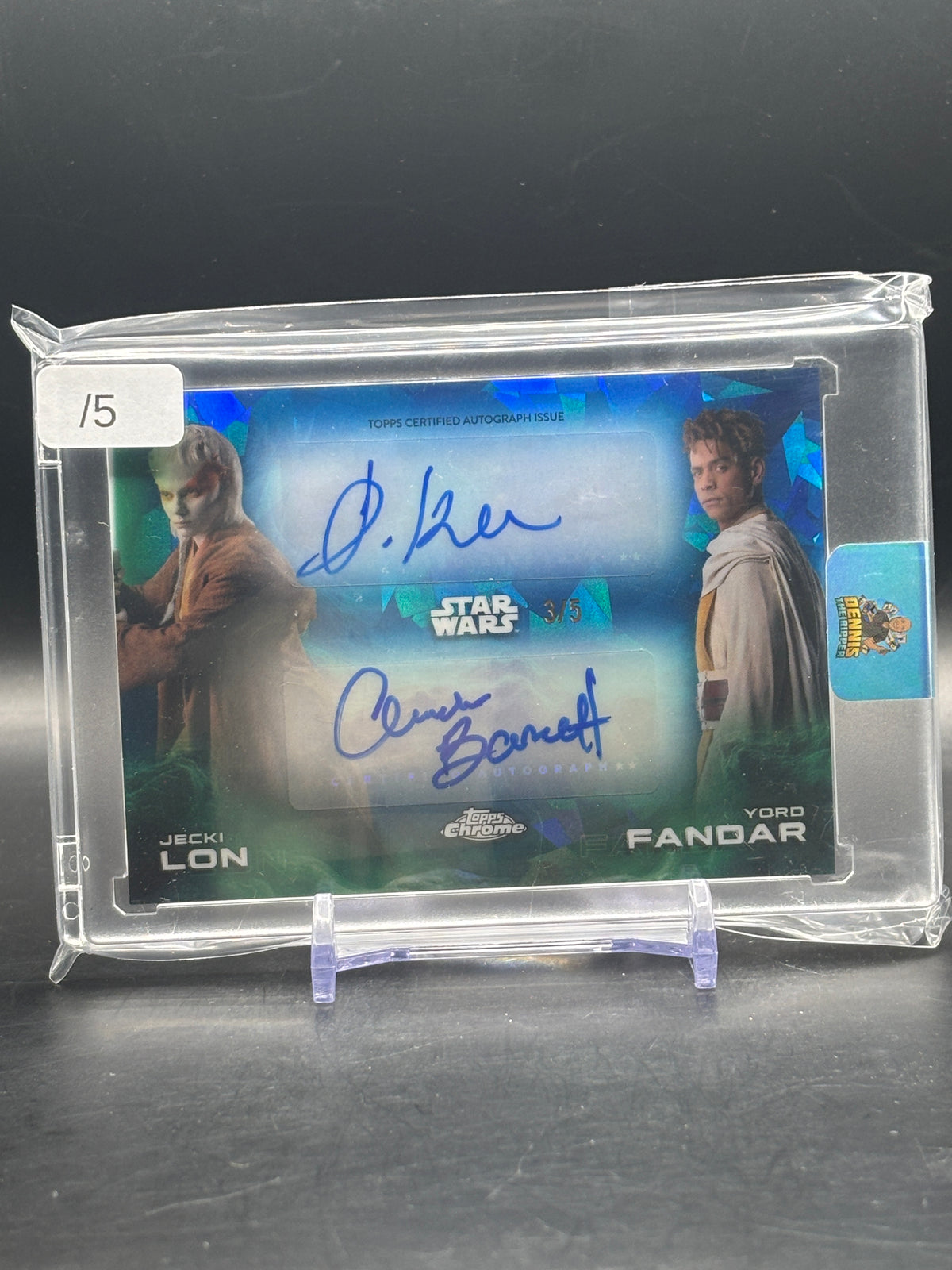 2025 Topps Chrome Sapphire Star Wars Jecki Lon Dafne Keen / Yord Fandar Charlie Barnett Green 3/5