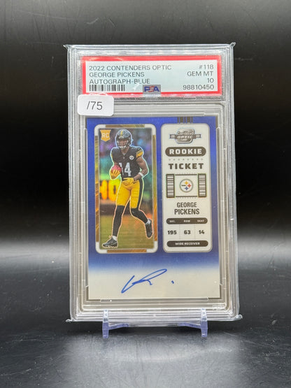 2022 Panini Conteders Optic NFL George Pickens Pittsburgh Steelers Blue Auto 13/75 PSA 10 98810450