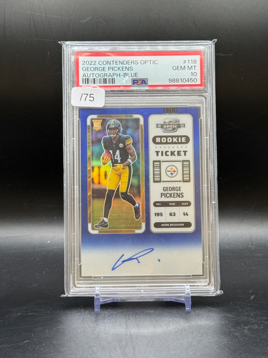 2022 Panini Conteders Optic NFL George Pickens Pittsburgh Steelers Blue Auto 13/75 PSA 10 98810450