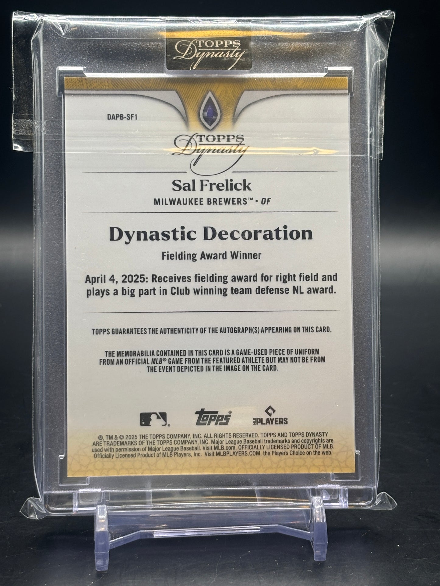 2025 Topps Dynasty MLB Sal Frelick Milwaukee Brewers Patch Auto 5/5