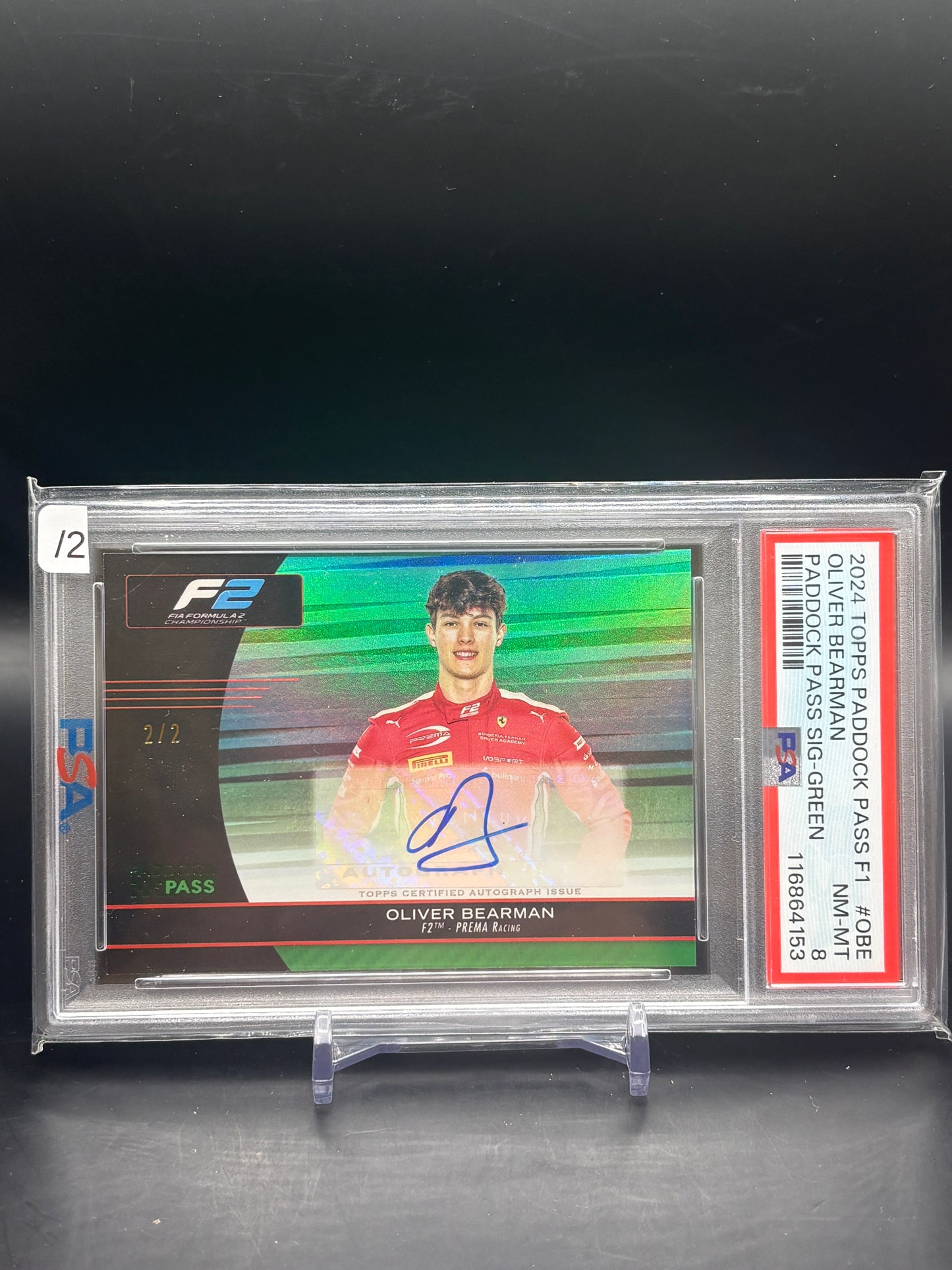2024 Topps Paddock Pass F1 Oliver Bearman Green Pass Auto 2/2 PSA 8 116864153