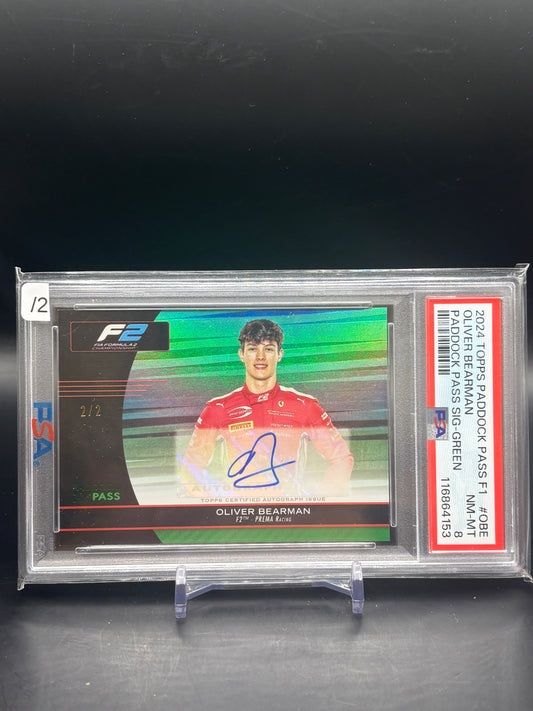 2024 Topps Paddock Pass F1 Oliver Bearman Green Pass Auto 2/2 PSA 8 116864153