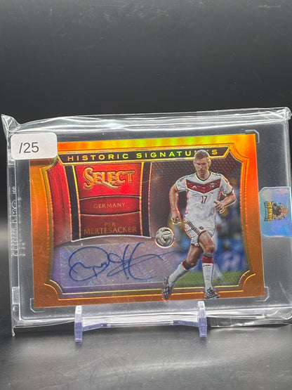 2015-16 Panini Select Soccer Per Mertesacker Germany Orange Historic Auto 04/25