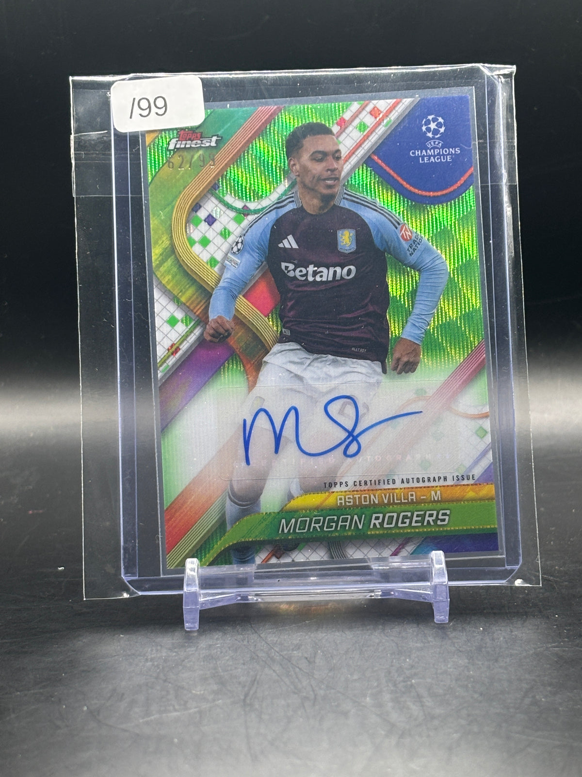 2024-25 Topps Finest UCC Morgan Rogers Aston Villa Green Wave Auto 62/99