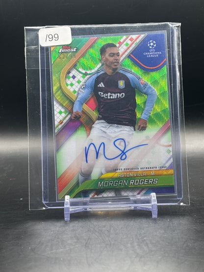 2024-25 Topps Finest UCC Morgan Rogers Aston Villa Green Wave Auto 62/99