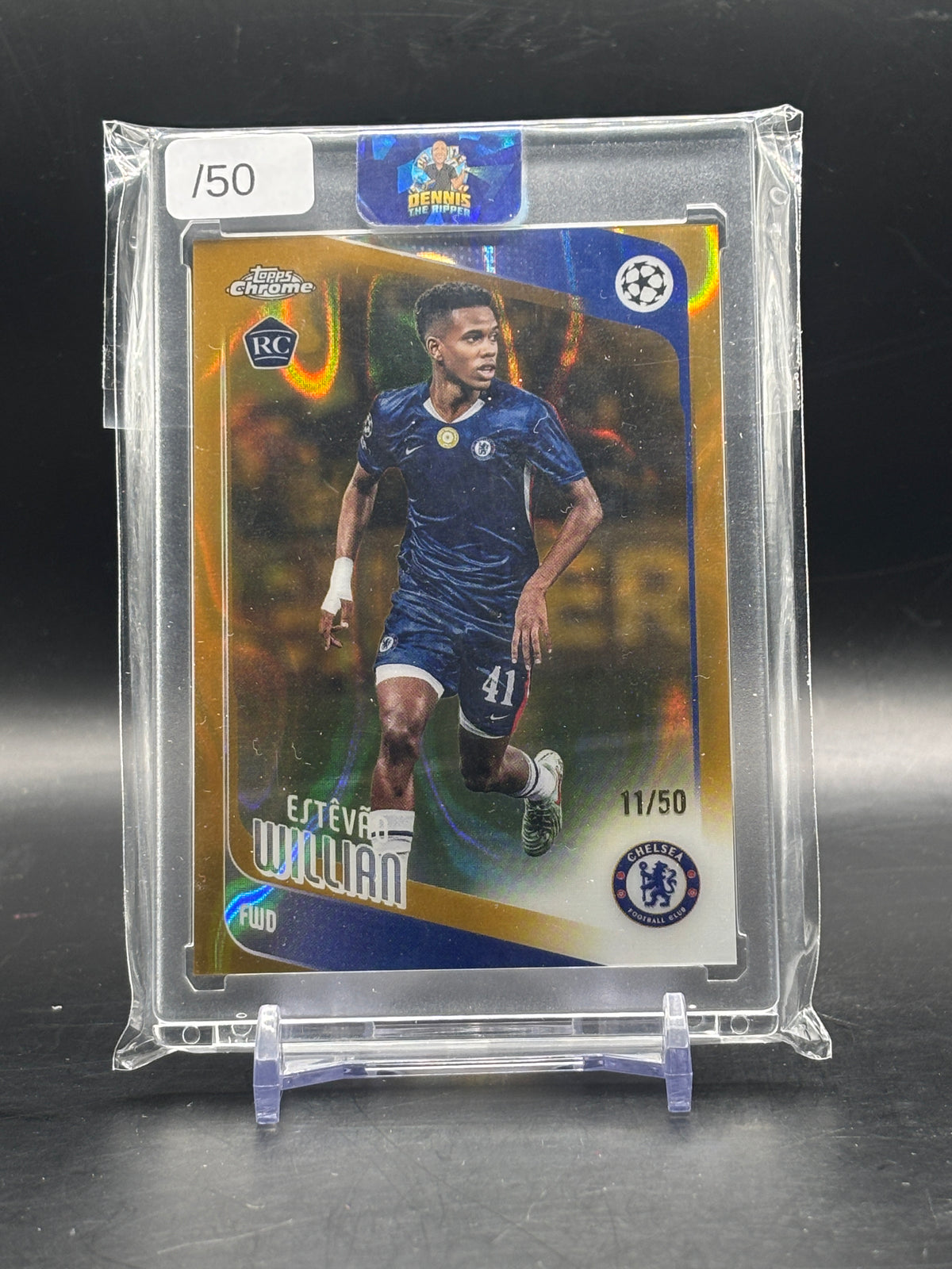 2025-26 Topps Chrome UCC Estevao Williams Chelsea FC Gold Lava 11/50
