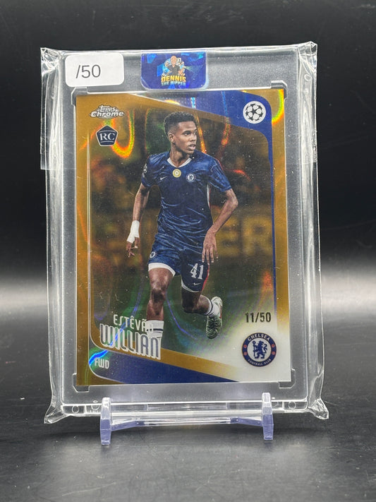 2025-26 Topps Chrome UCC Estevao Williams Chelsea FC Gold Lava 11/50