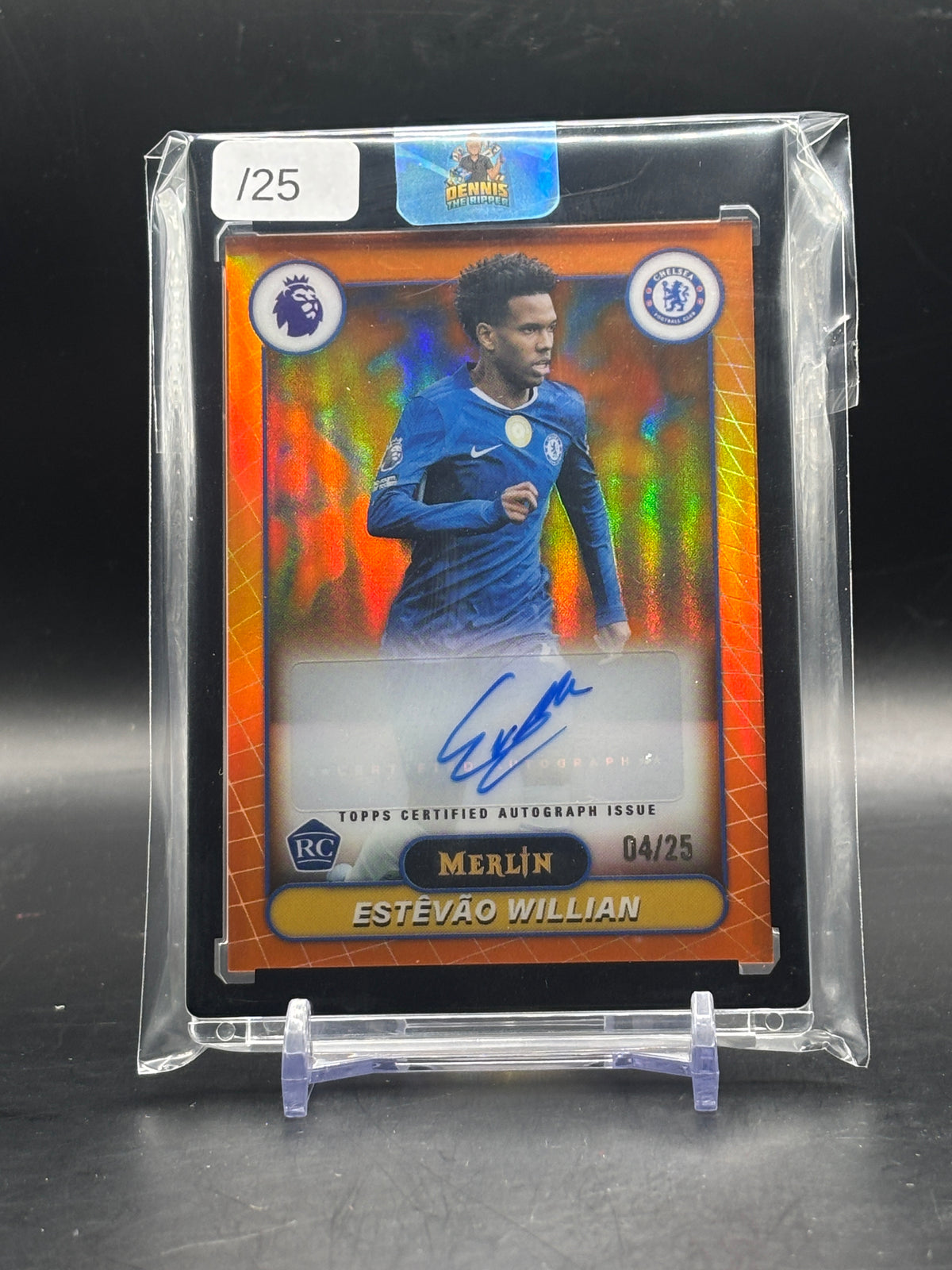 2025-26 Topps Merlin Premier League Estevao Williams Chelsea FC Orange Auto 04/25