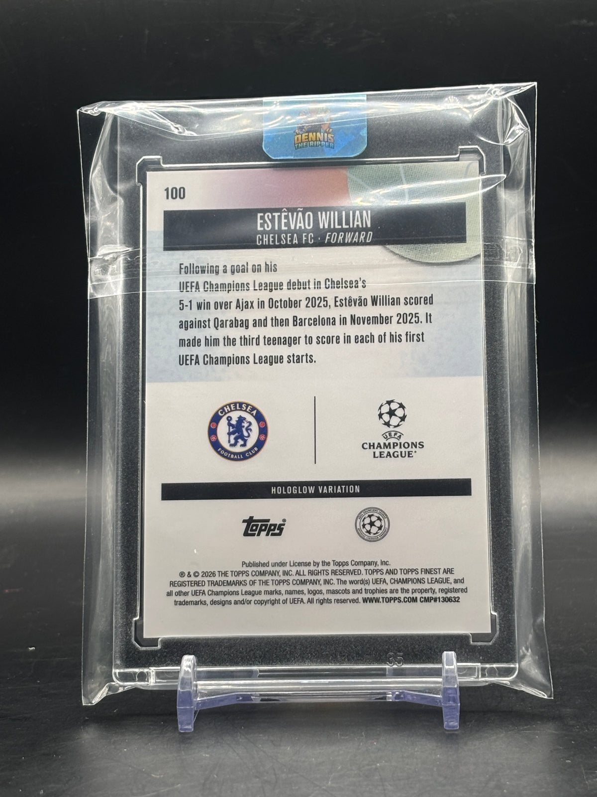 2025-26 Topps Finest UCC Estevao Williams Chelsea FC Orange Hologlow 22/25