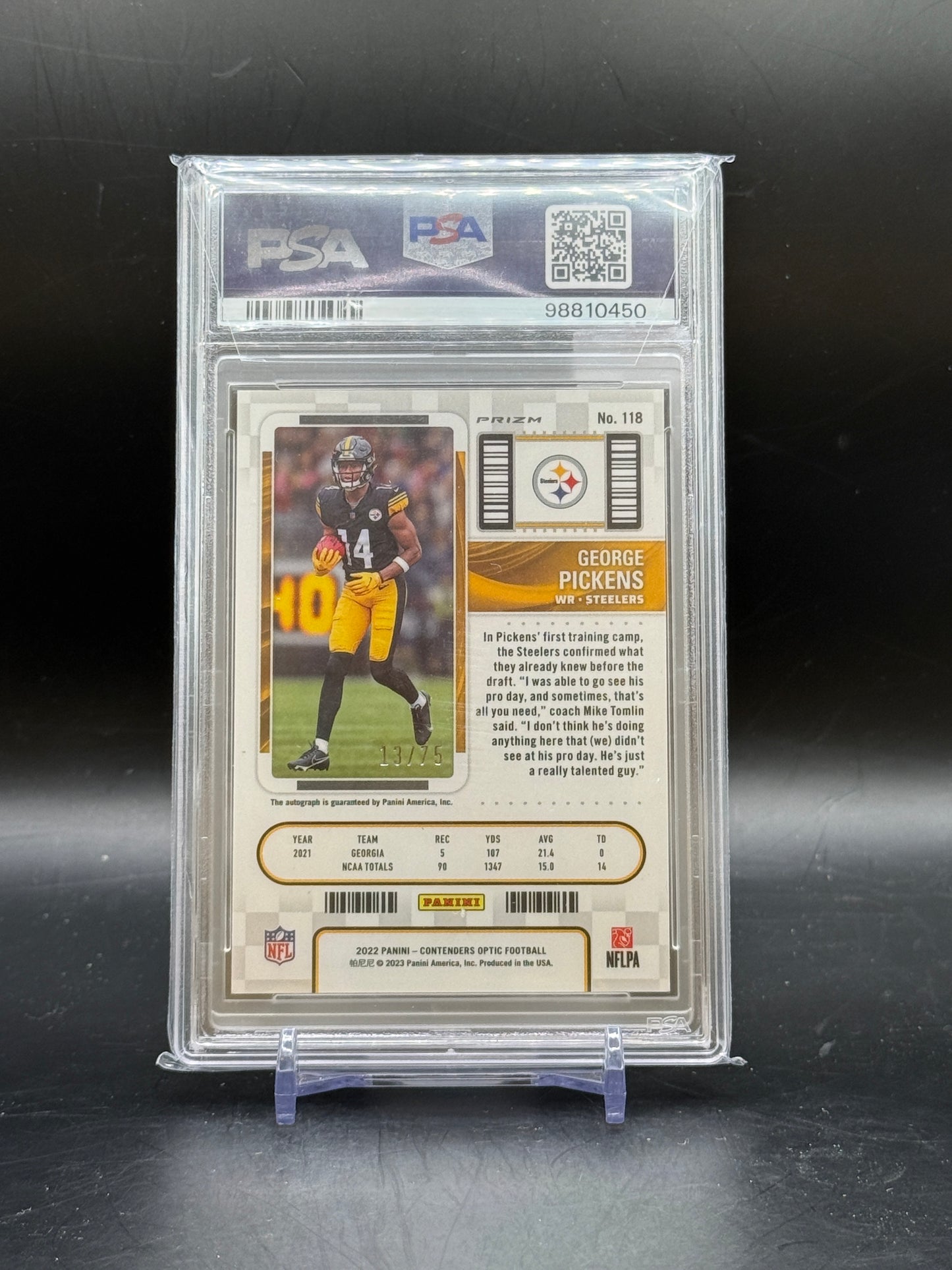 2022 Panini Conteders Optic NFL George Pickens Pittsburgh Steelers Blue Auto 13/75 PSA 10 98810450