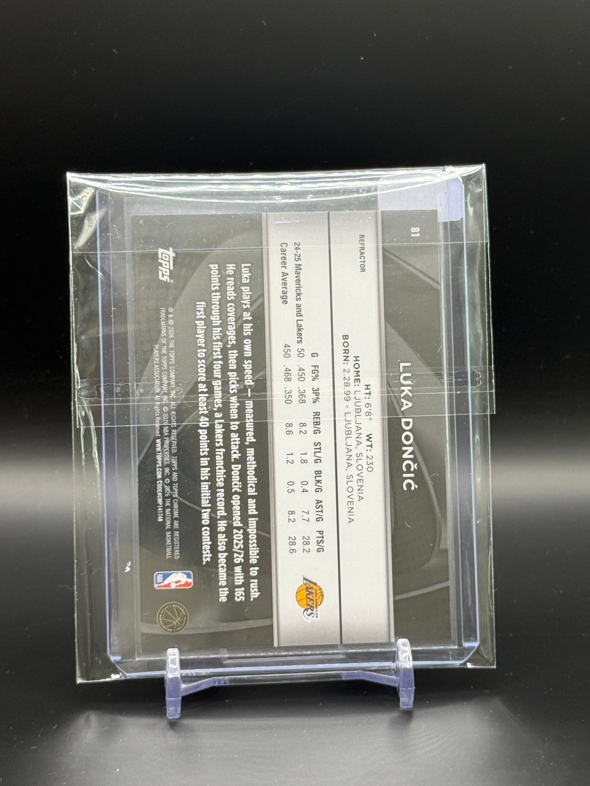 2025-26 Topps Chrome Black NBA Luka Doncic Los Angeles Lakers Wave Refractor 225/299