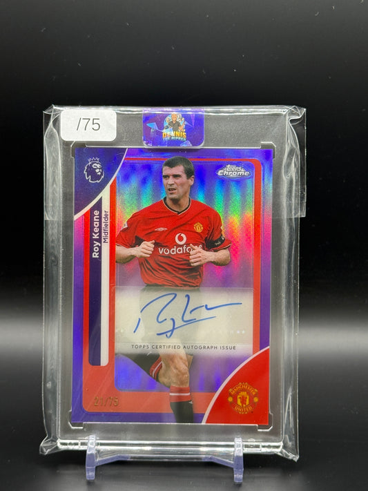 2025-26 Topps Chrome Premier League Roy Keane Manchester United Purple Auto 21/75