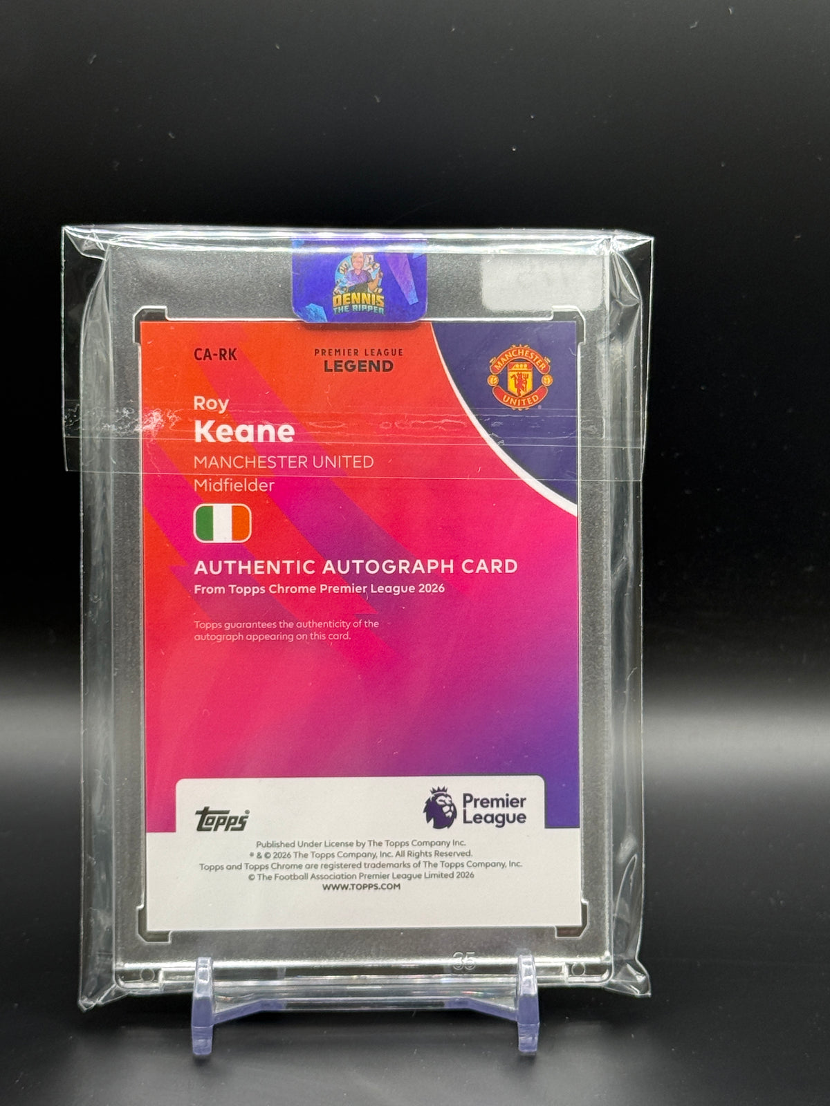 2025-26 Topps Chrome Premier League Roy Keane Manchester United Purple Auto 21/75