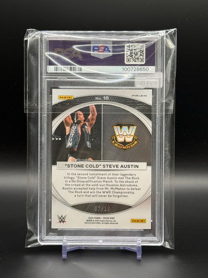 2024 Panini Prizm WWE Stone Cold Steve Austin WM Moments Gold 07/10 PSA 10 100728650