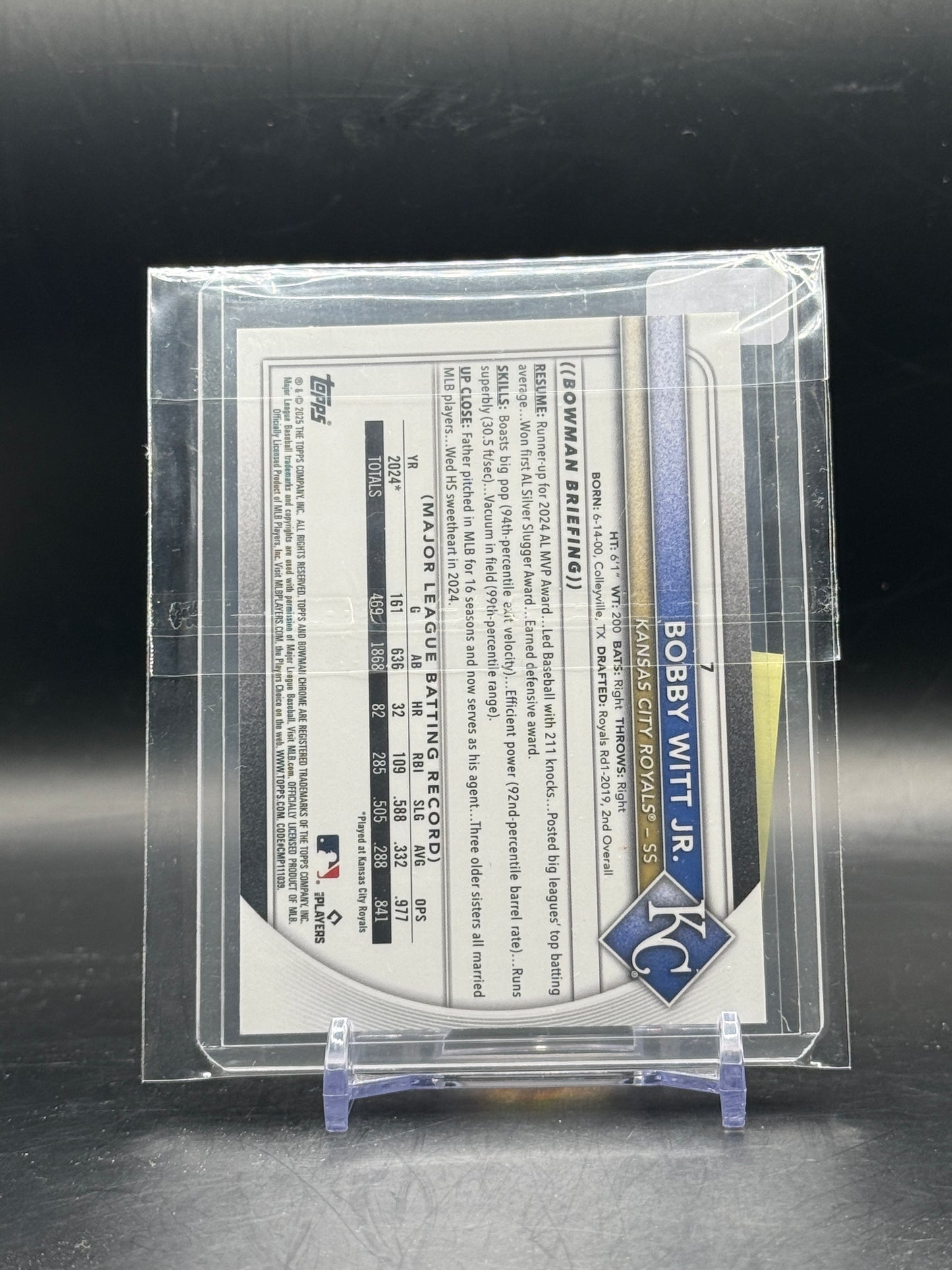 2025 Topps Bowmann Chrome MLB Bobby Witt Jr. Kansas City Royals Purple Mojo 129/250