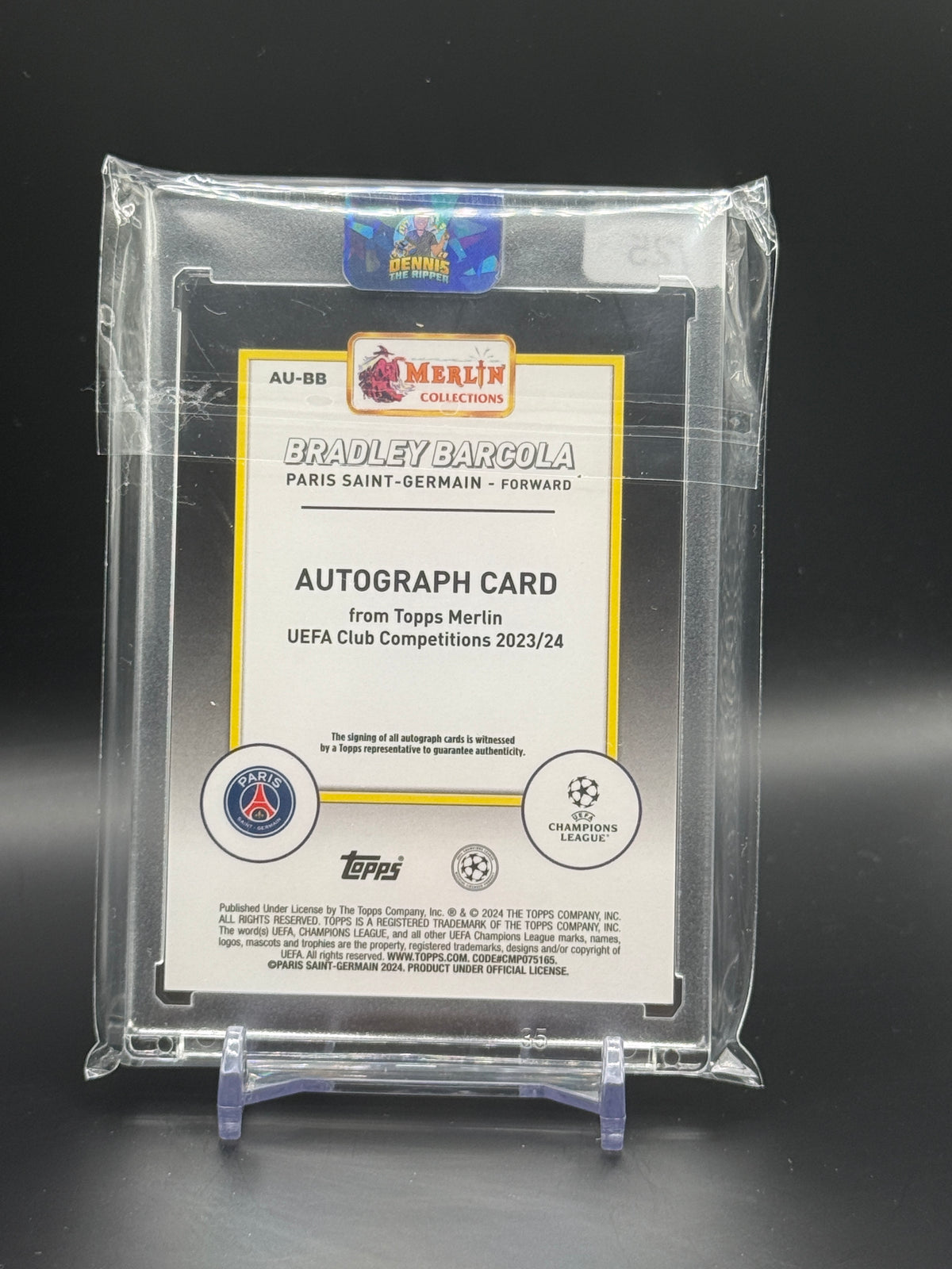 2023-24 Topps Merlin UCC Bradley Barcola Paris Saint-Germain Orange Auto 02/25