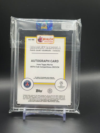 2023-24 Topps Merlin UCC Bradley Barcola Paris Saint-Germain Orange Auto 02/25