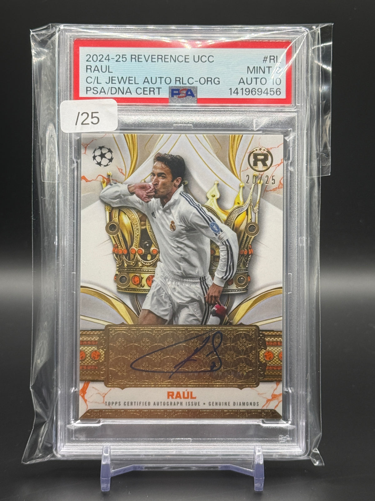2024-25 Topps Reverence UCC Raul Real Madrid Orange Jewel Auto 20/25 PSA 9 Auto 10 141969456