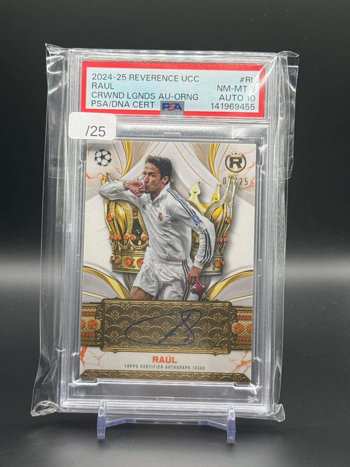 2024-25 Topps Reverence UCC Raul Real Madrid Orange Auto 07/25 PSA 8 Auto 10 141969455