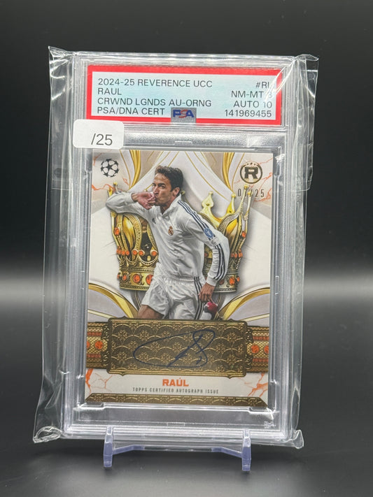 2024-25 Topps Reverence UCC Raul Real Madrid Orange Auto 07/25 PSA 8 Auto 10 141969455