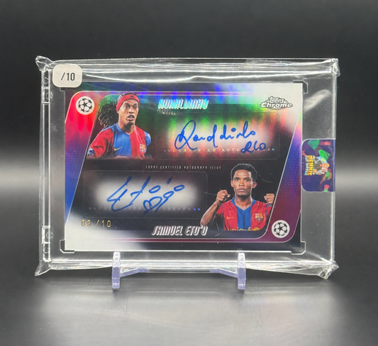 2025-26 Topps Chrome UCC Ronaldinho / Samuel Eto´o FC Barcelona Black Auto 03/10