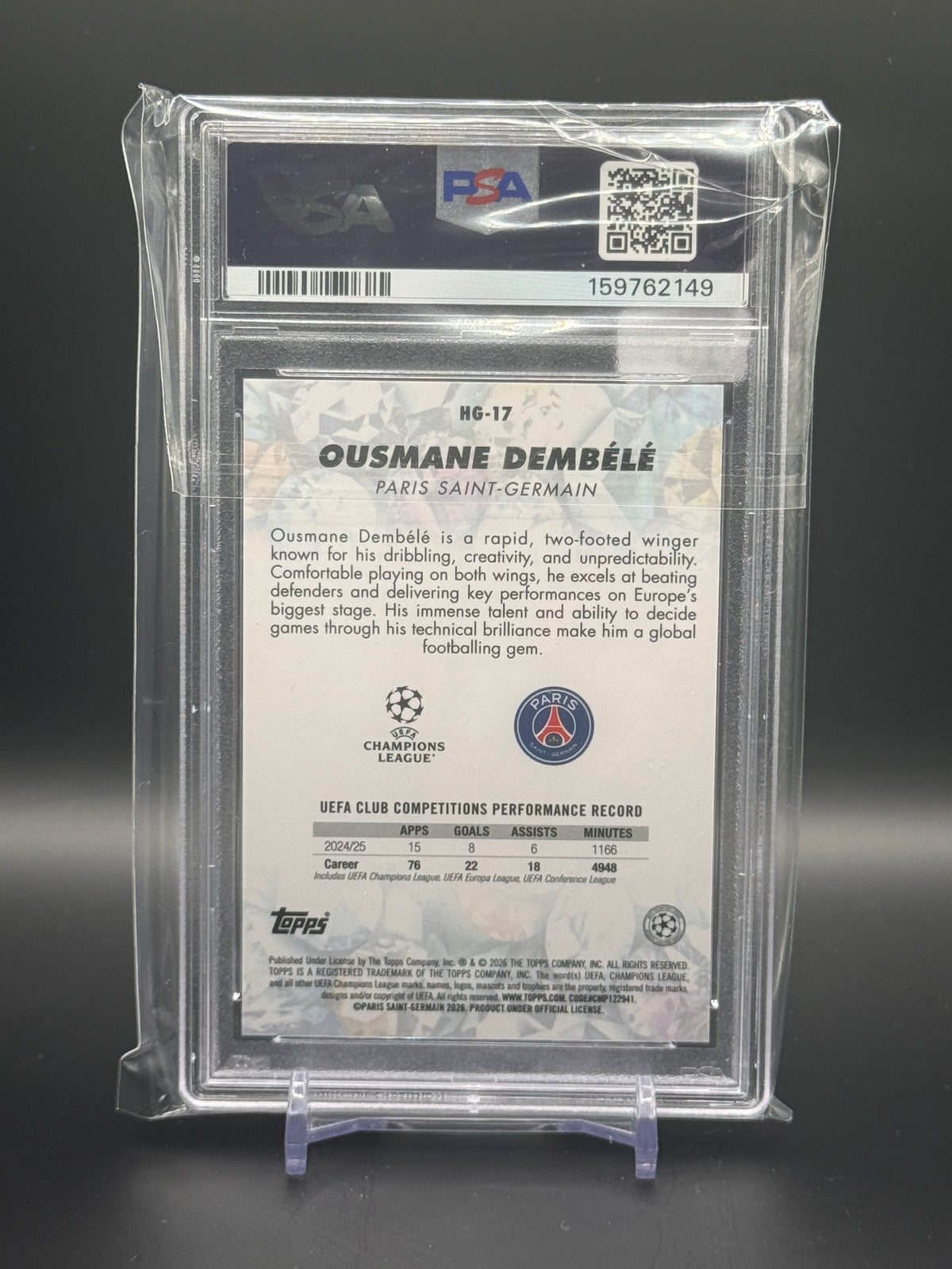 2025-26 Topps Chrome UCC Ousmane Dembele Paris Saint-Germain Amber Hidden Gems 09/10 PSA 10 159762149