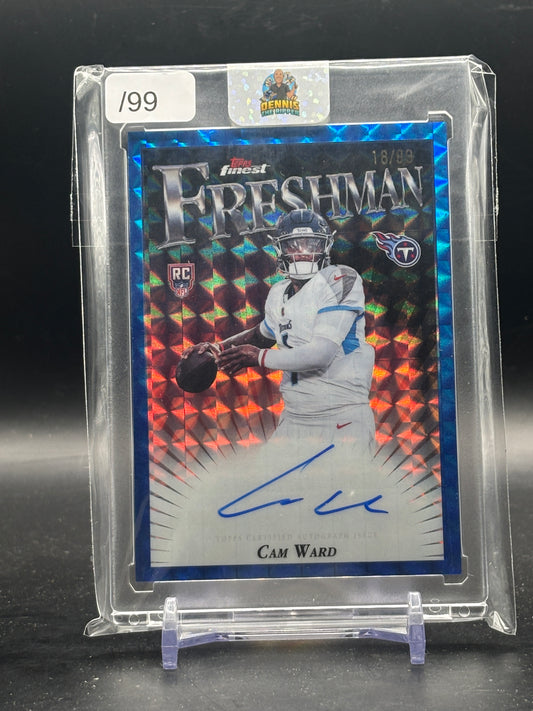 2025 Topps Finest NFL Cam Ward Tennessee Titans Blue Geometric Freshman Auto 18/99
