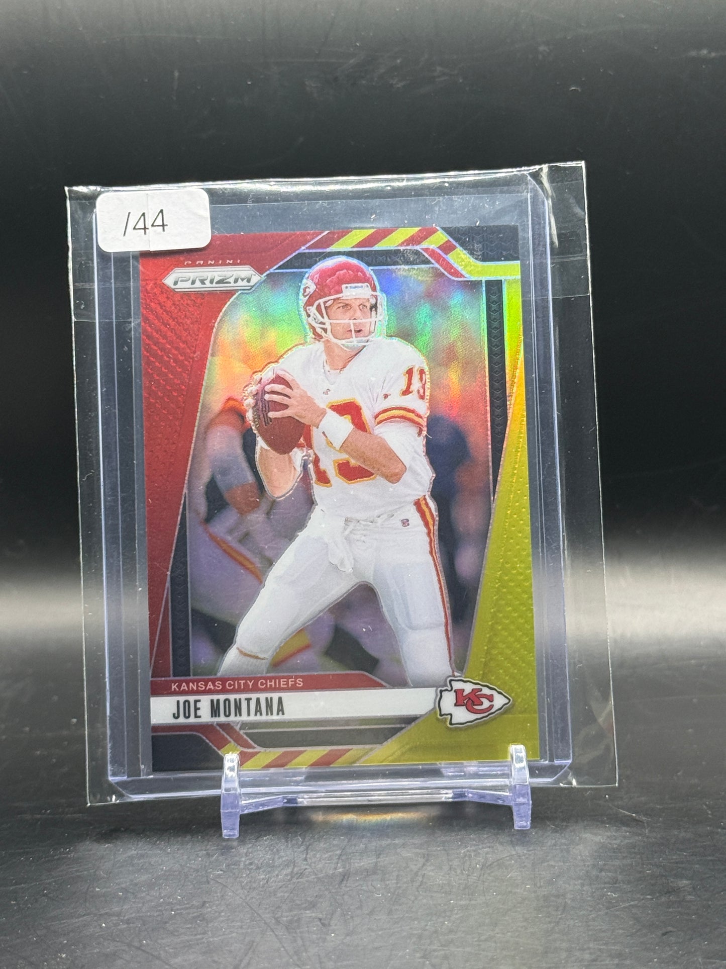 2024 Panini Prizm NFL Joe Montana Kansas City Chiefs Red and Yellow 39/44