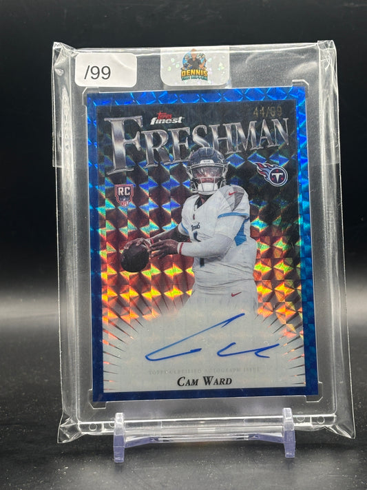2025 Topps Finest NFL Cam Ward Tennessee Titans Blue Geometric Freshman Auto 44/99