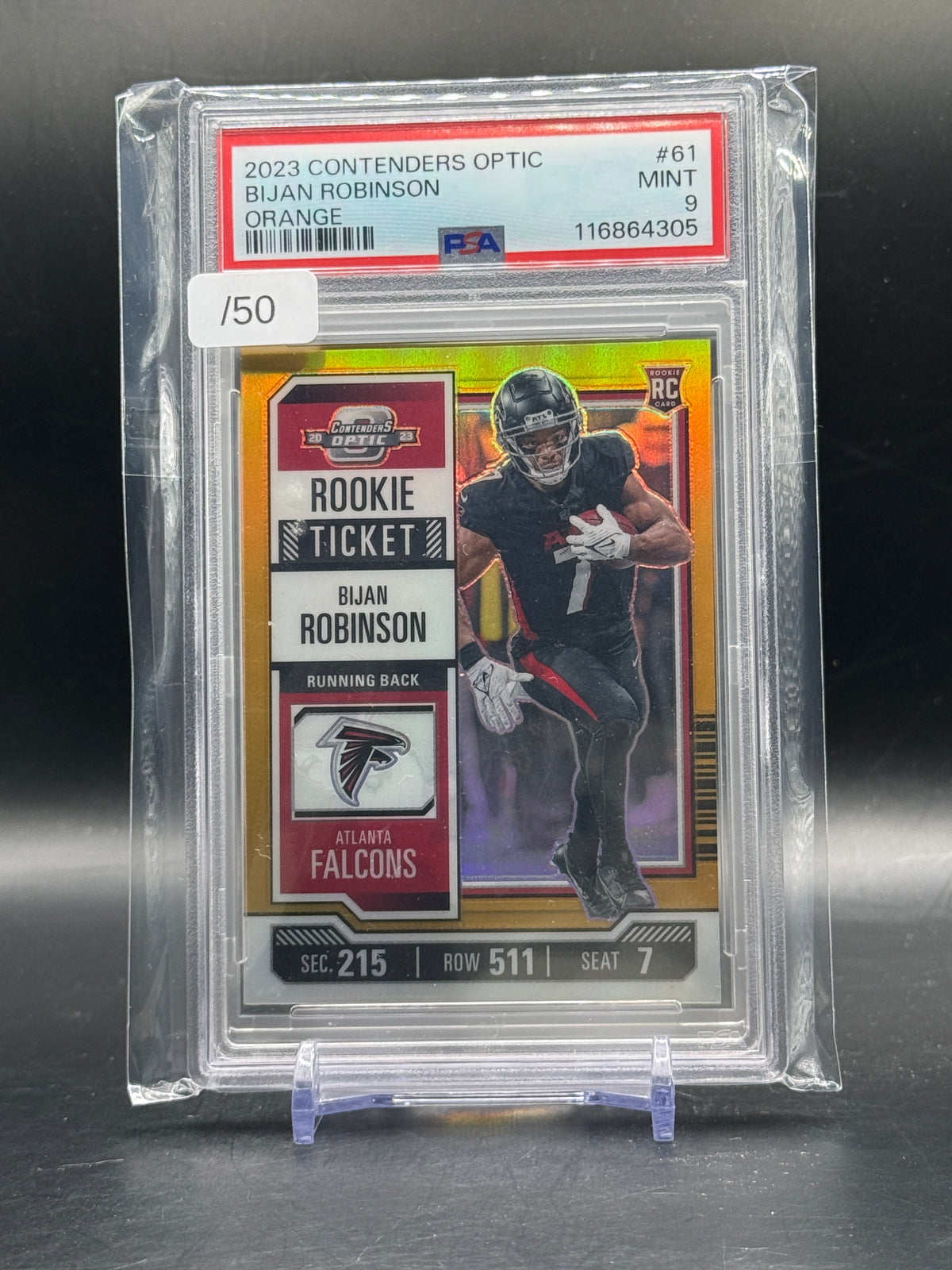 2023 Panini Contenders Optic NFL Bijan Robinson Atlanta Falcons Orange 37/50