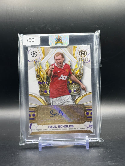 2024-25 Topps Reverence UCC Paul Scholes Manchester United Crowned Legend Jewel Purple Auto 50/50