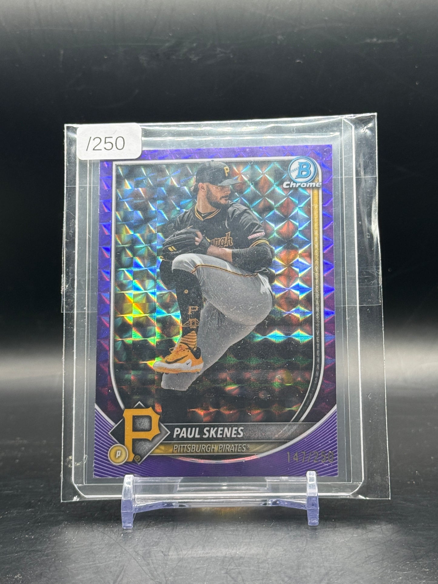 2025 Topps Bowmann Chrome MLB Paul Skenes Pittsburgh Pirates Purple Geometric 147/250