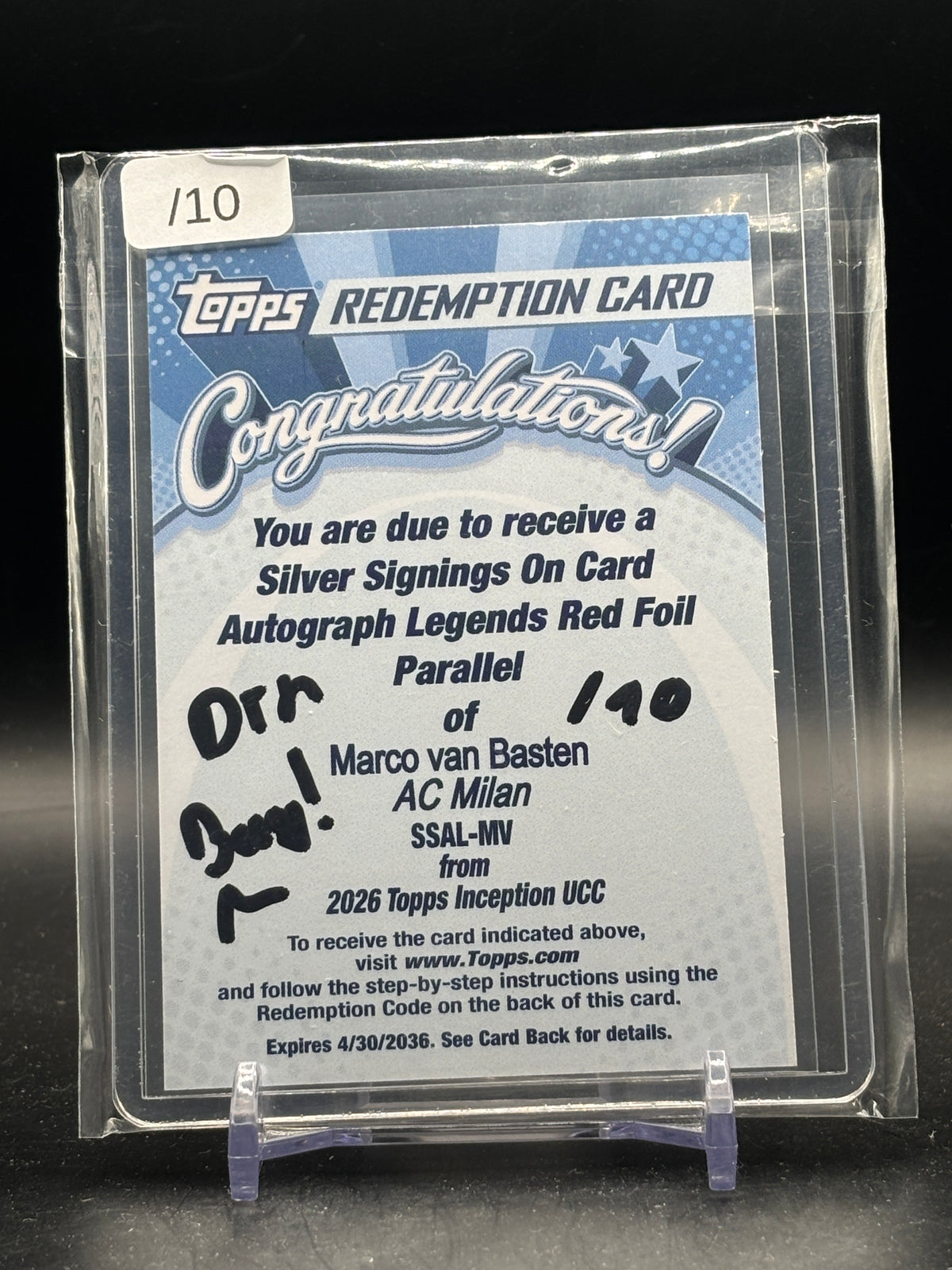 2025-26 Topps Inception UCC Marco van Basten AC Milan Red Silver Signings Redemption Auto /10